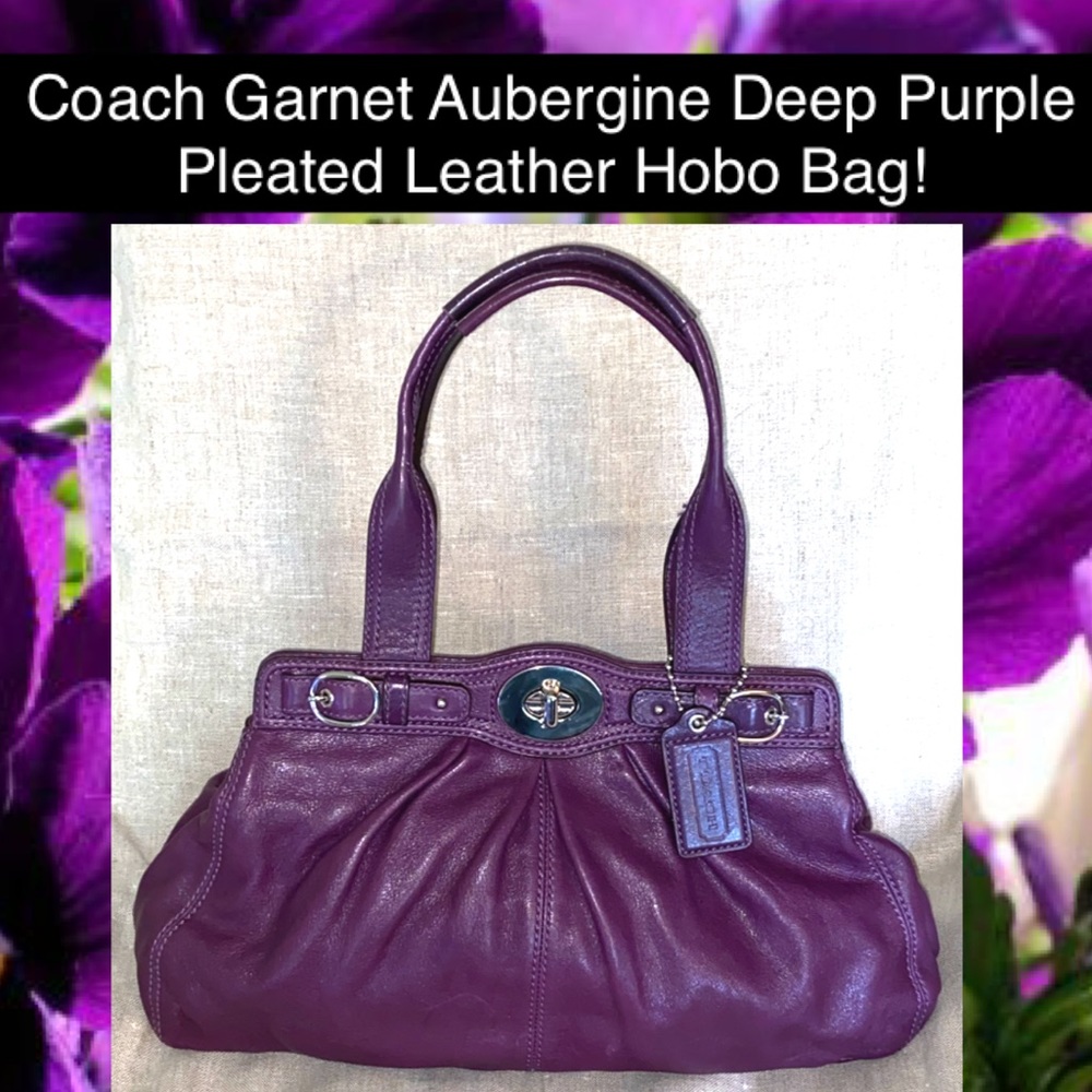 Coach Garnet Deep Purple Pleated Leather Hobo Bag!